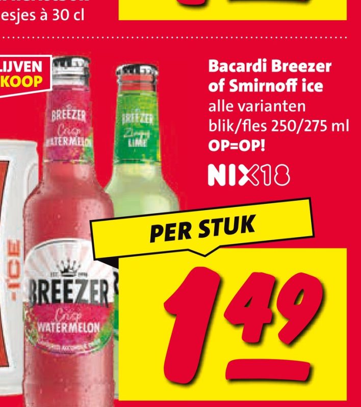 Bacardi Breezer of Smirnoff ice