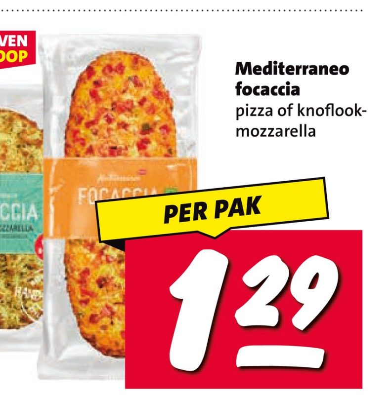 Mediterraneo focaccia pizza of knoflookmozzarella