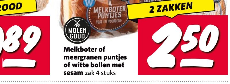 Melkboter of meergranen puntjes of witte bollen met sesam zak 4 stuks