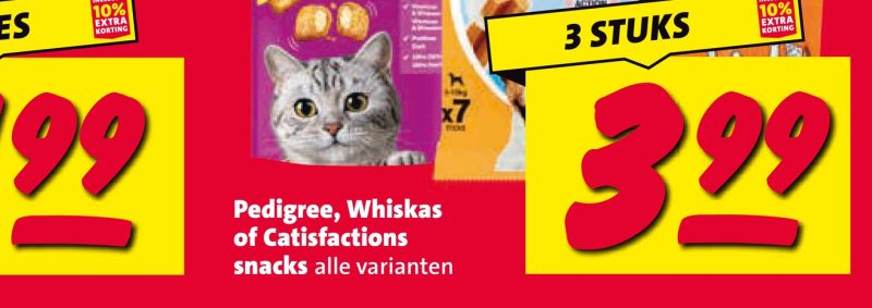Pedigree, Whiskas of Catisfactions snacks alle varianten