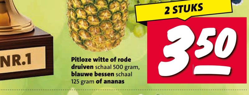 Pitloze witte of rode druiven schaal 500 gram blauwe bessen schaal